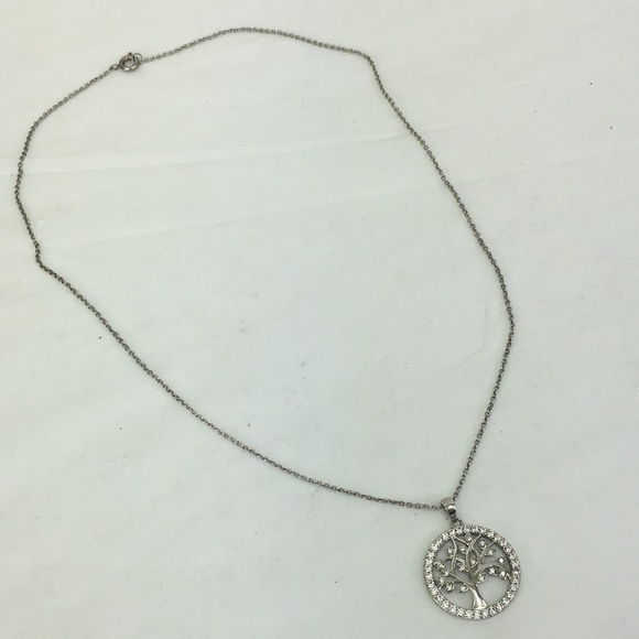 LA CN Necklace Tree of life Pendant Cubic Zirconia Silver - Picture 1 of 4